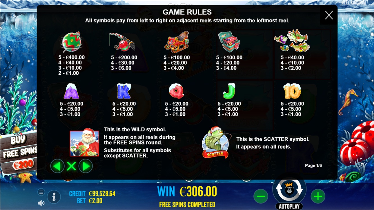 Christmas Big Bass Bonanza full paytable