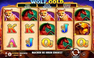 Eine kostenlose Demo-Version des Wolf Gold Slots.